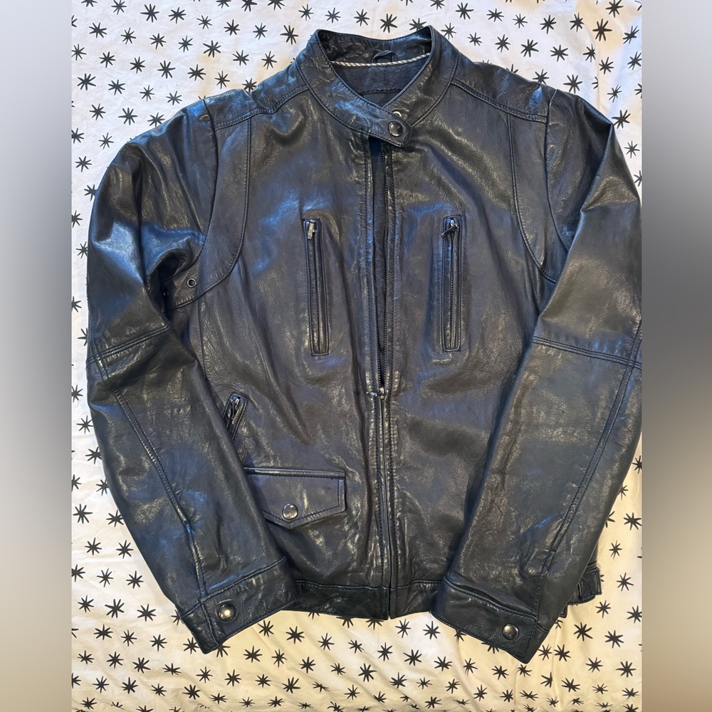 Banana Republic dark navy blue leather jacket